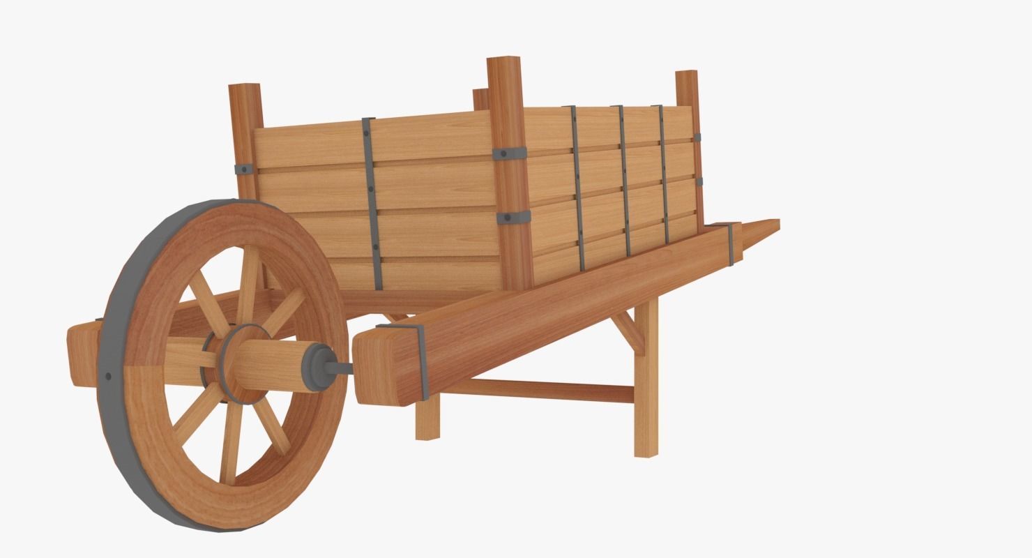 Medieval Wheel Barrow Low-poly 3D model_1