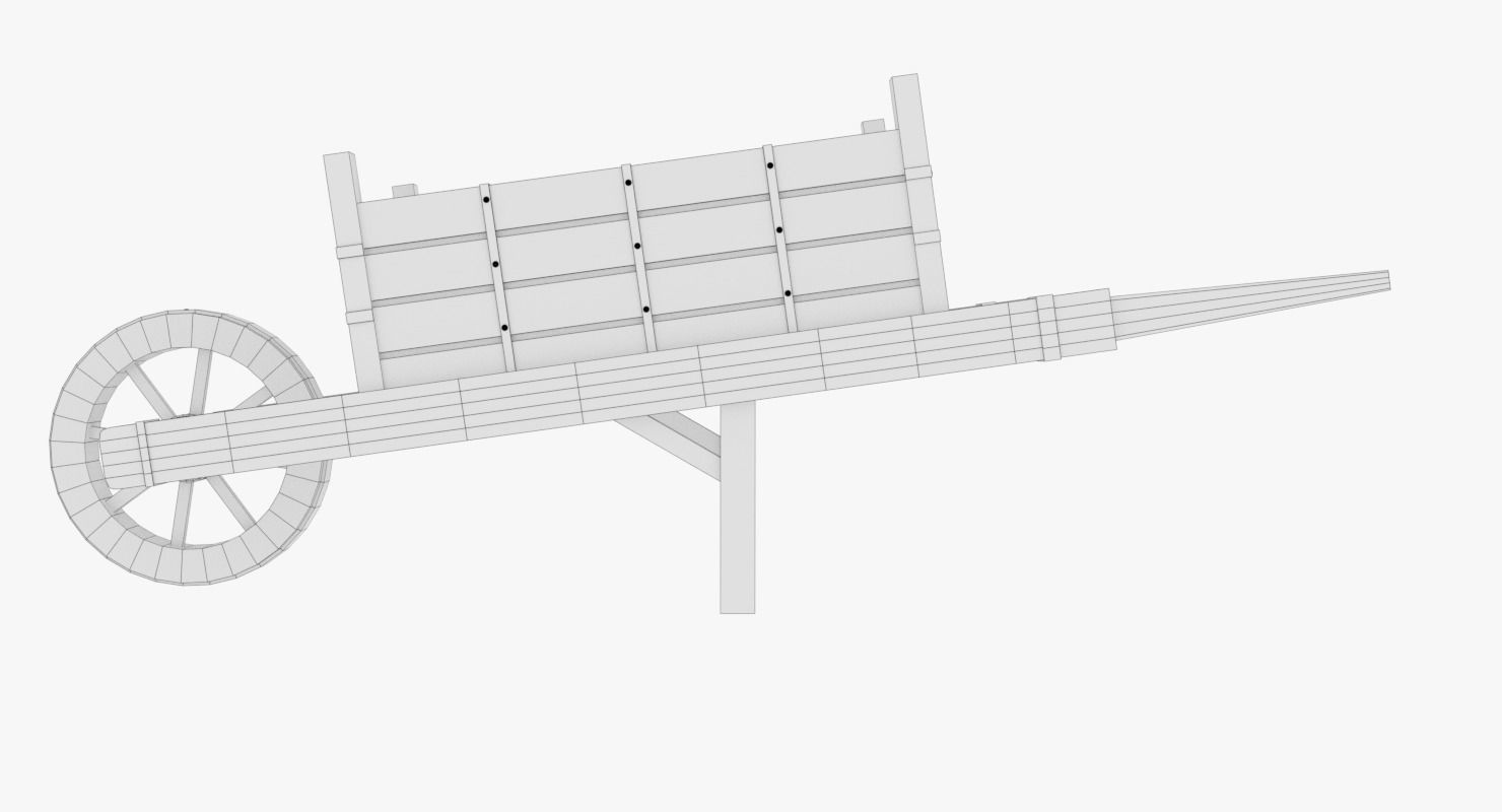 Medieval Wheel Barrow Low-poly 3D model_10
