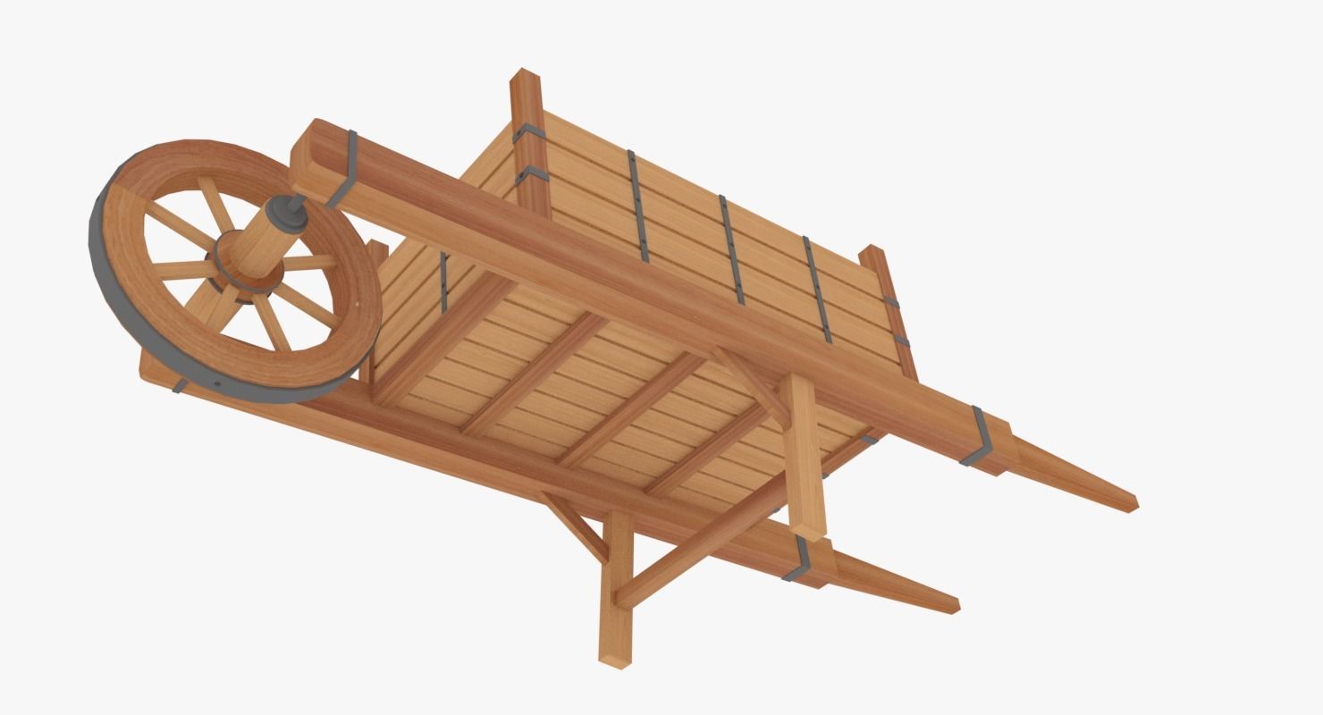 Medieval Wheel Barrow Low-poly 3D model_3