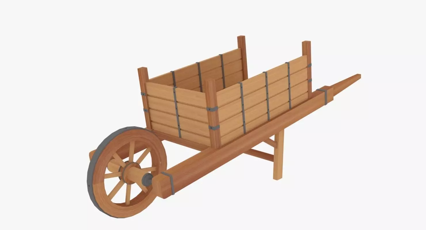 Medieval Wheel Barrow Low-poly 3D model_0