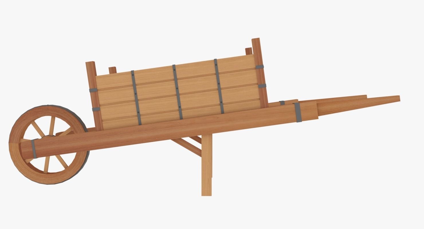 Medieval Wheel Barrow Low-poly 3D model_5