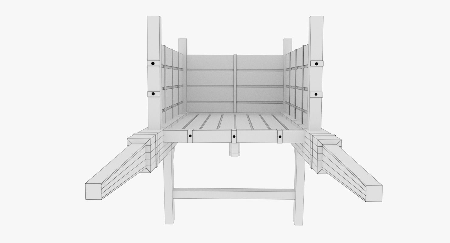 Medieval Wheel Barrow Low-poly 3D model_11