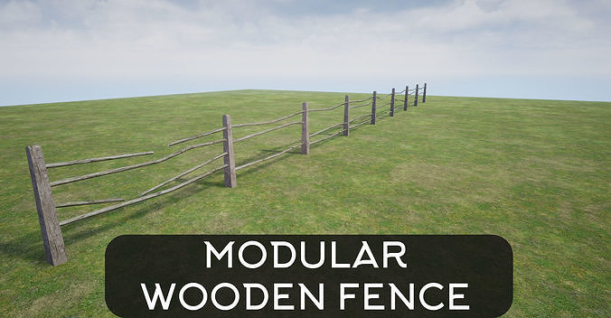 Modular Wooden Fence Low-poly 3D model