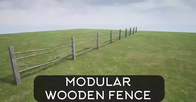 Modular Wooden Fence Low-poly 3D model