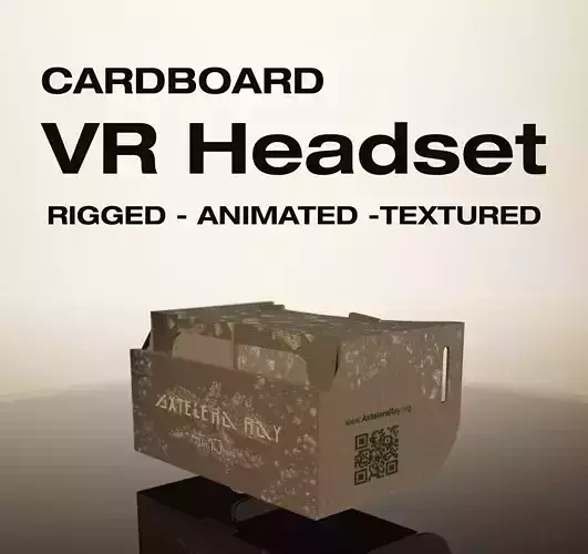 Cardboard VR headset - Rigged - Animated - Textured Low-poly 3D model