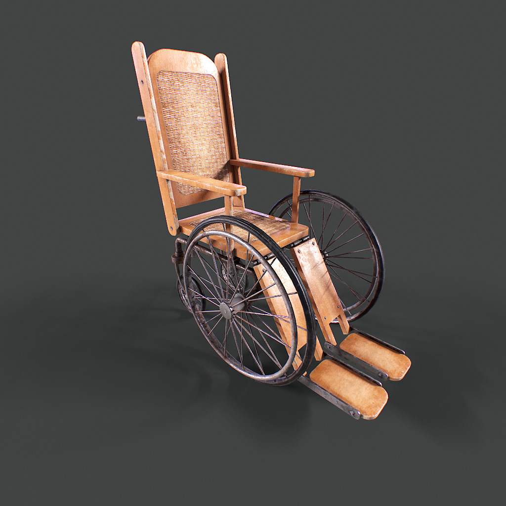 Old Wheelchair Low-poly 3D model_2