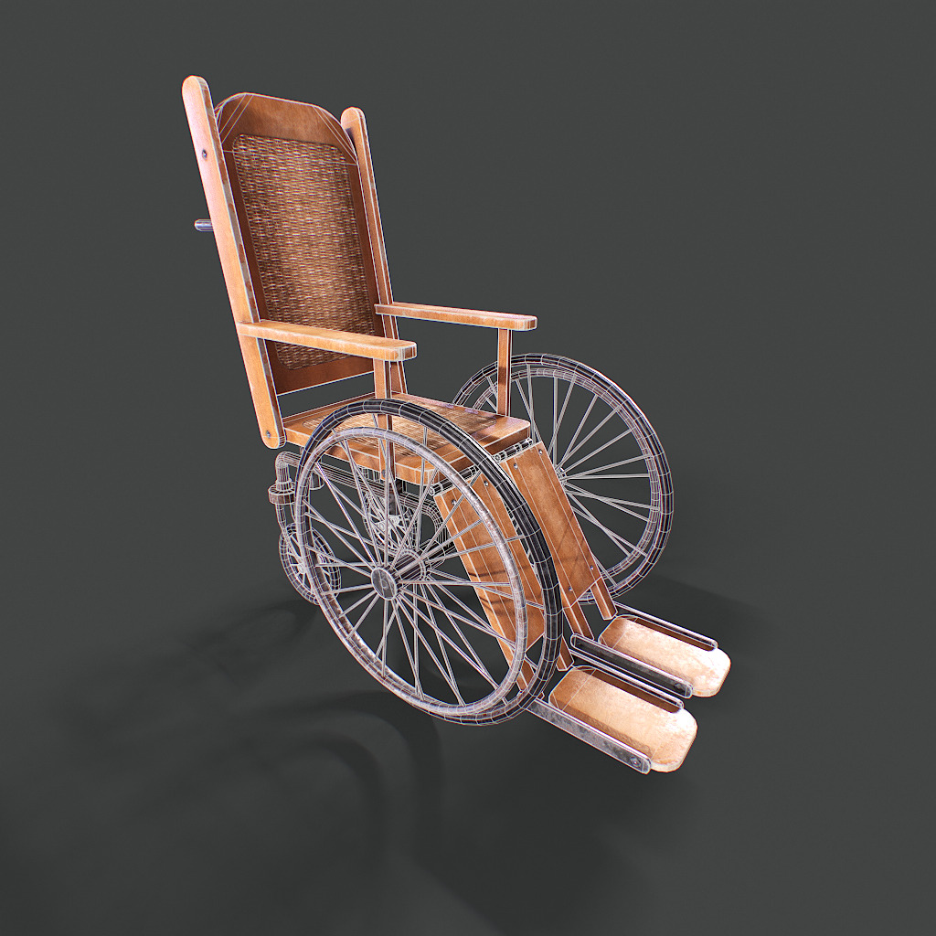 Old Wheelchair Low-poly 3D model_10