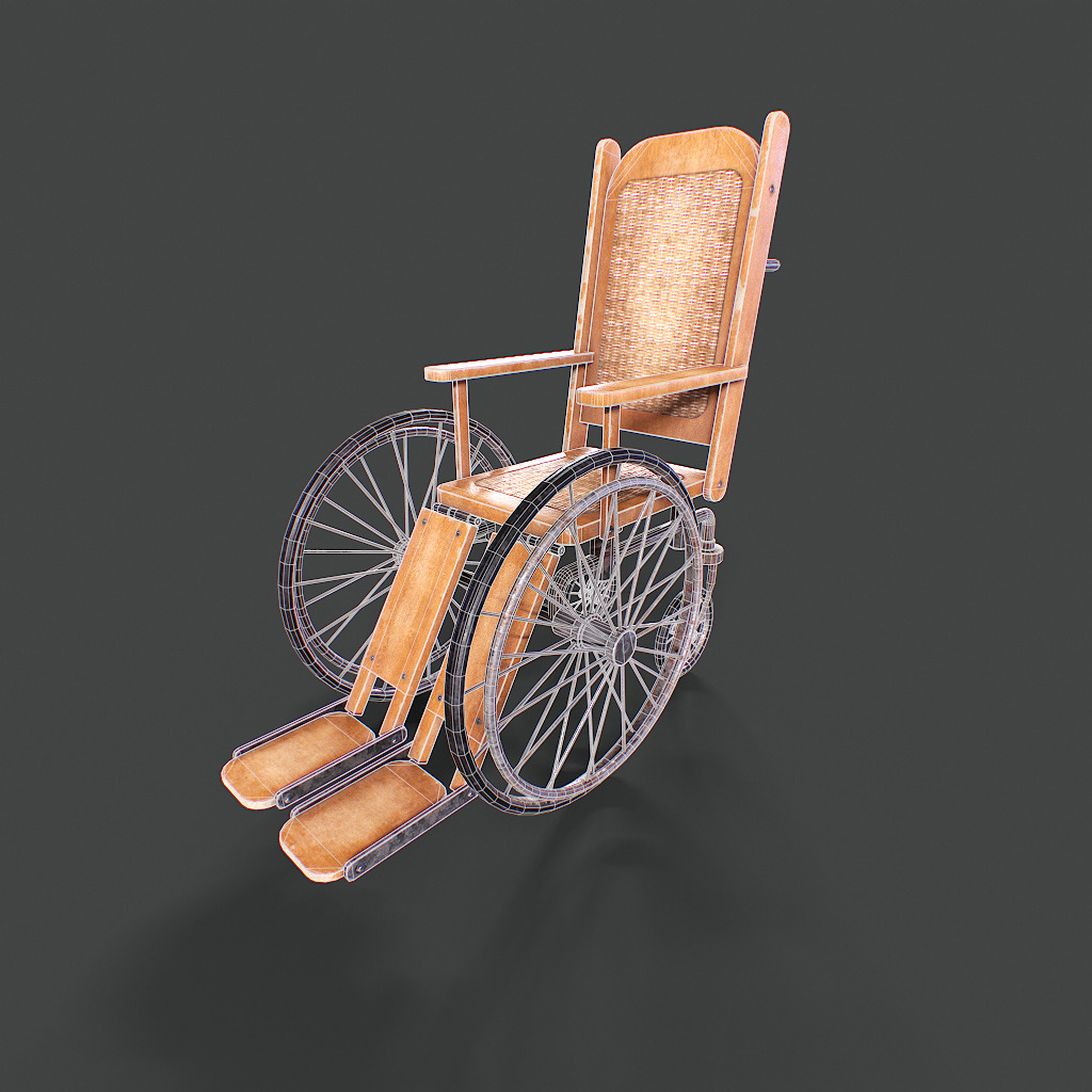 Old Wheelchair Low-poly 3D model_9