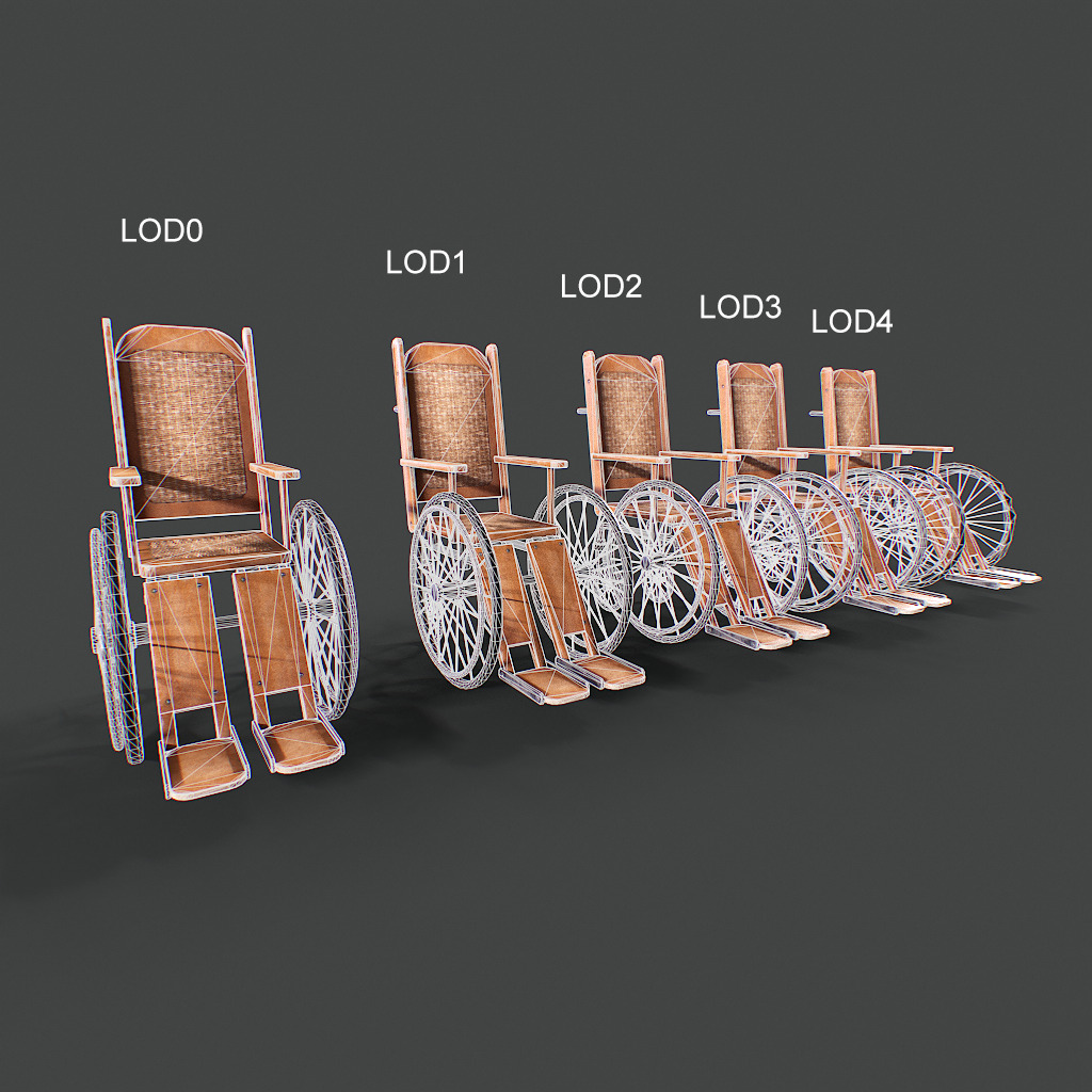 Old Wheelchair Low-poly 3D model_11