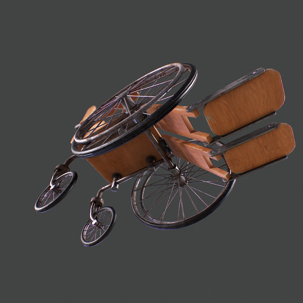 Old Wheelchair Low-poly 3D model_5