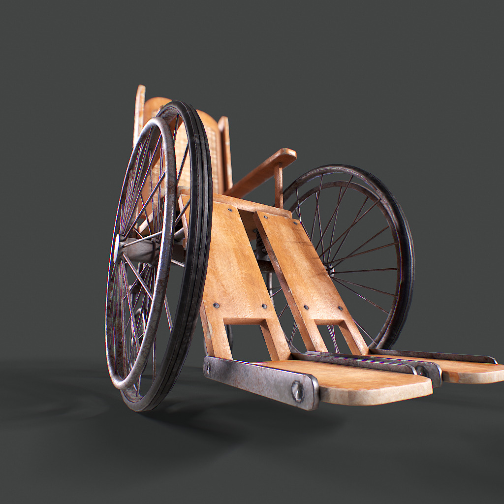 Old Wheelchair Low-poly 3D model_8