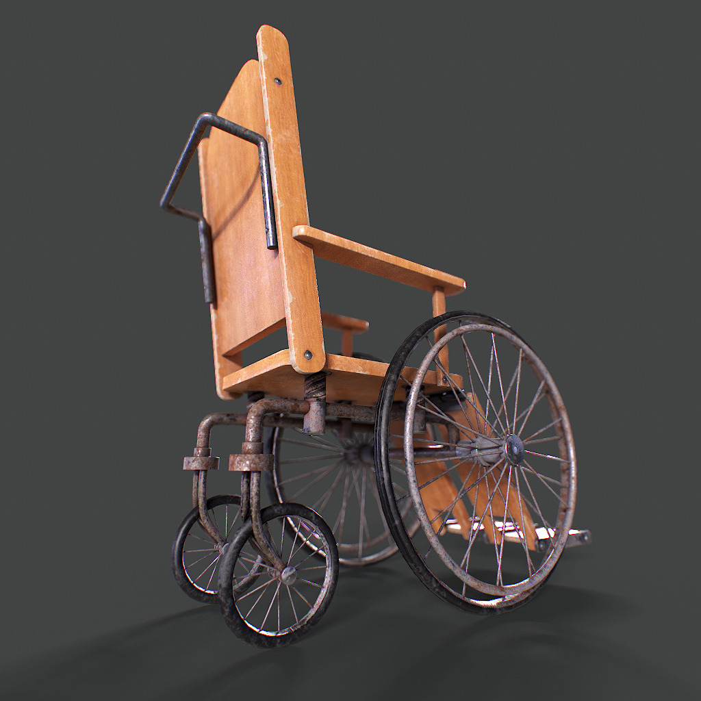 Old Wheelchair Low-poly 3D model_6