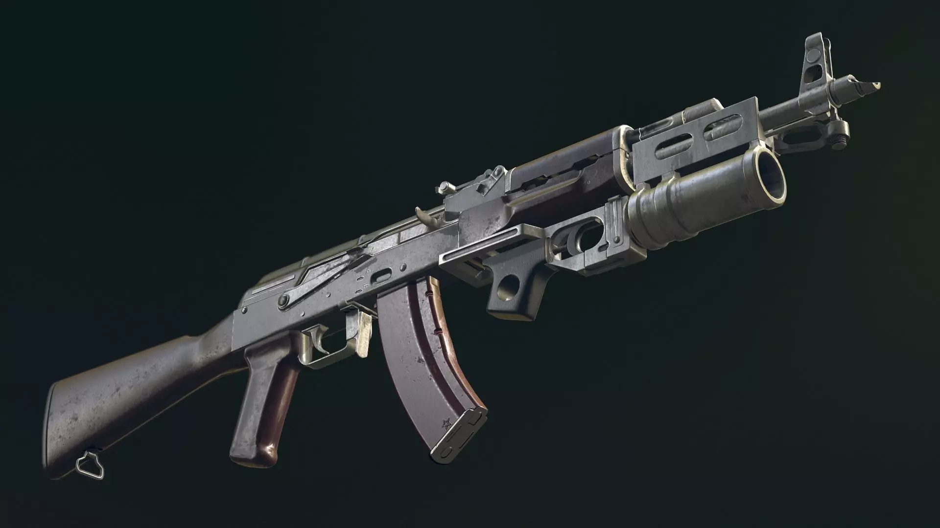 AKM Automatic Rifle equipped with GL25 Low-poly 3D model_0