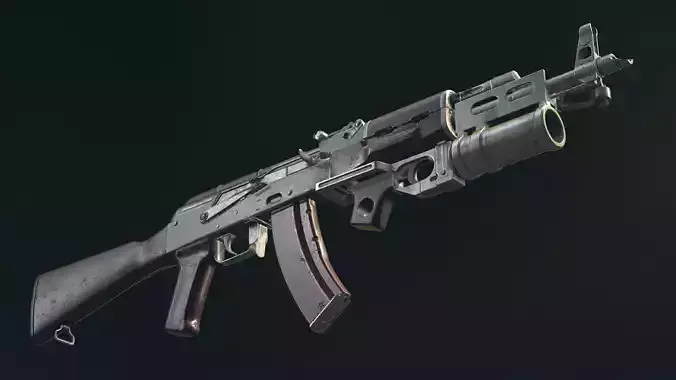 AKM Automatic Rifle equipped with  GL25 Low-poly 3D model