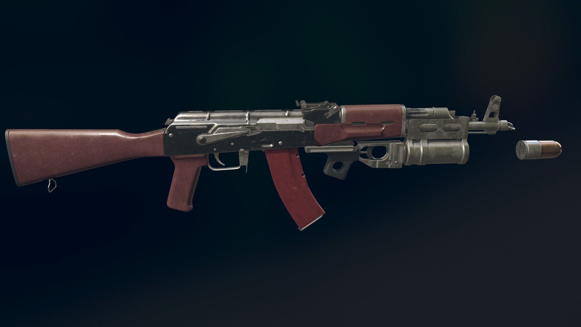 AKM Automatic Rifle equipped with GL25 Low-poly 3D model_17