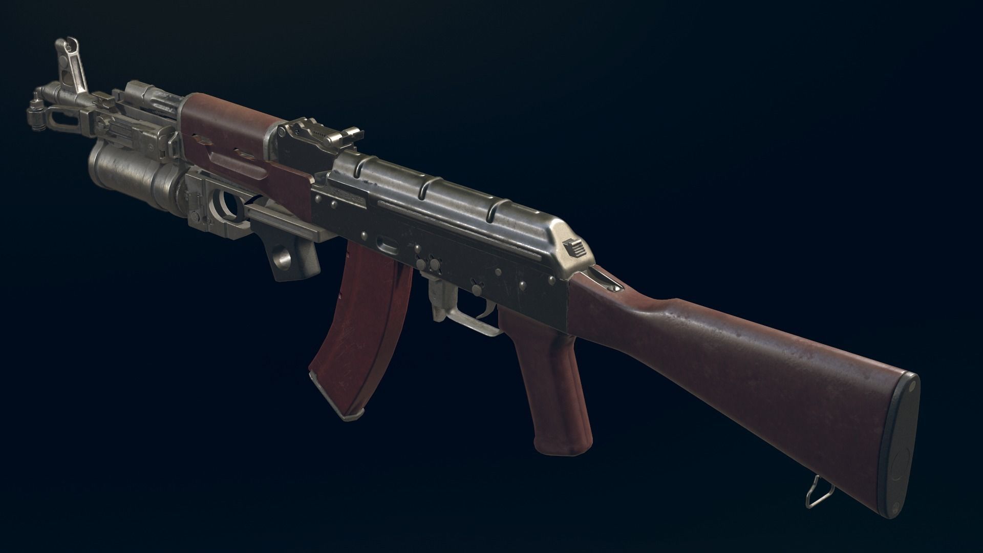 AKM Automatic Rifle equipped with GL25 Low-poly 3D model_7