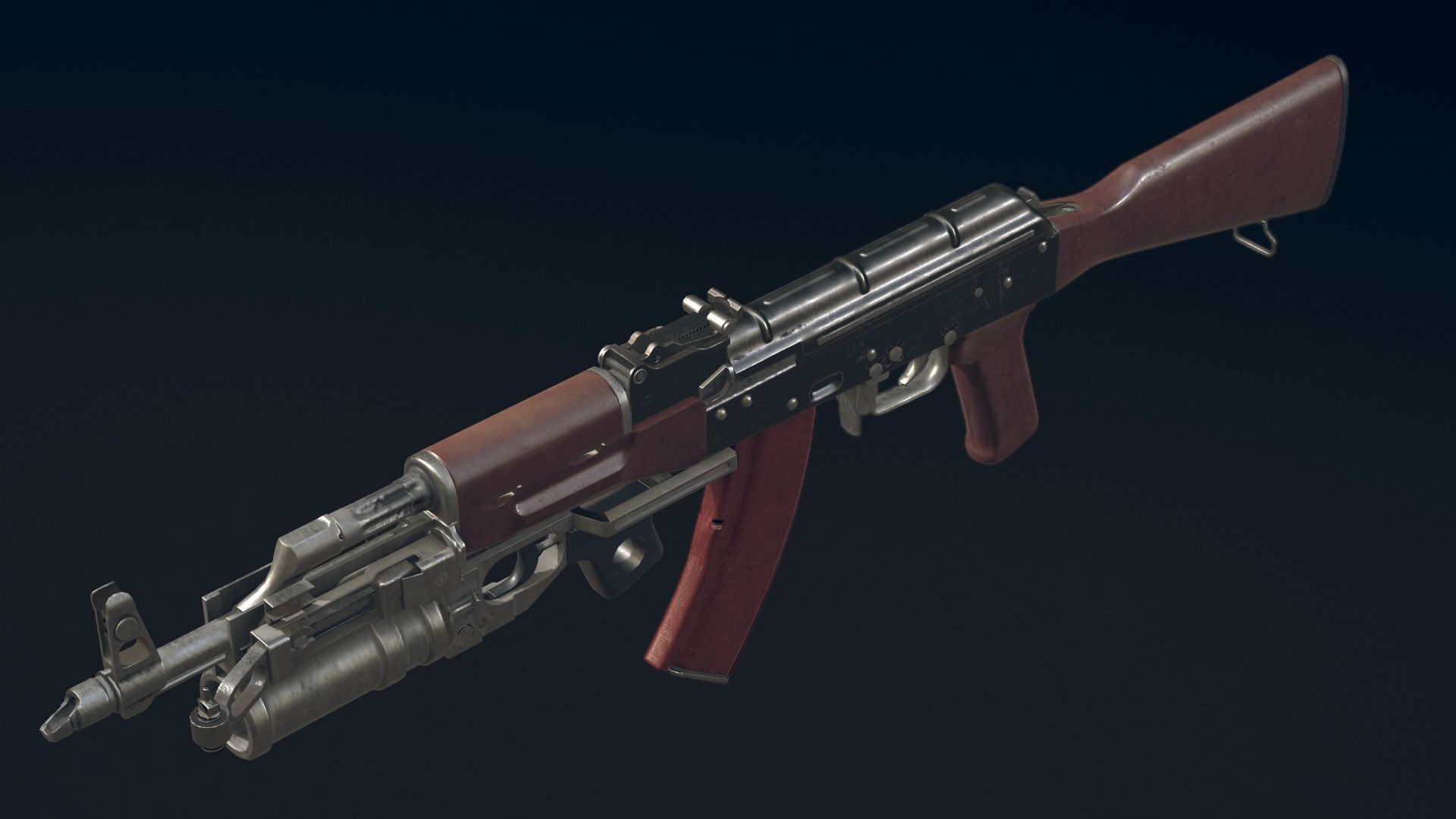 AKM Automatic Rifle equipped with GL25 Low-poly 3D model_10