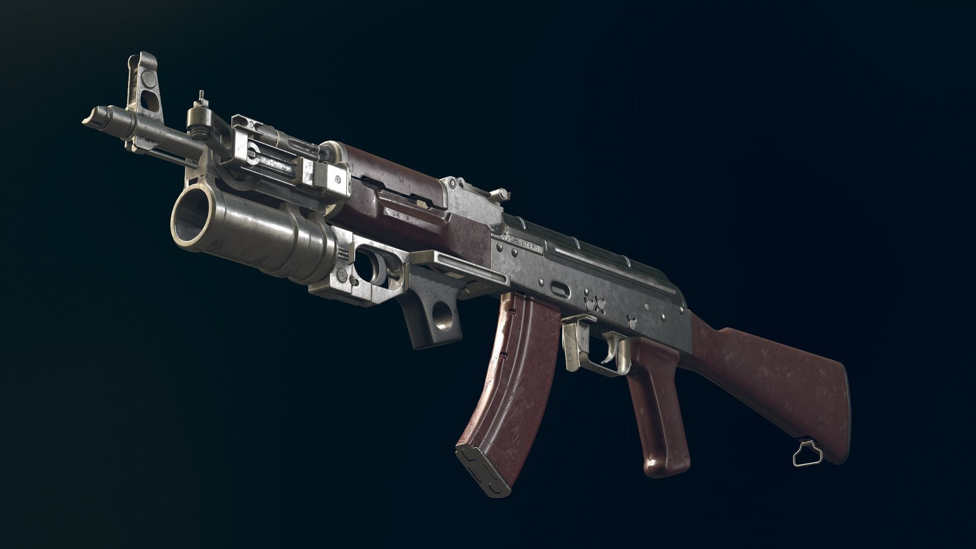AKM Automatic Rifle equipped with GL25 Low-poly 3D model_1