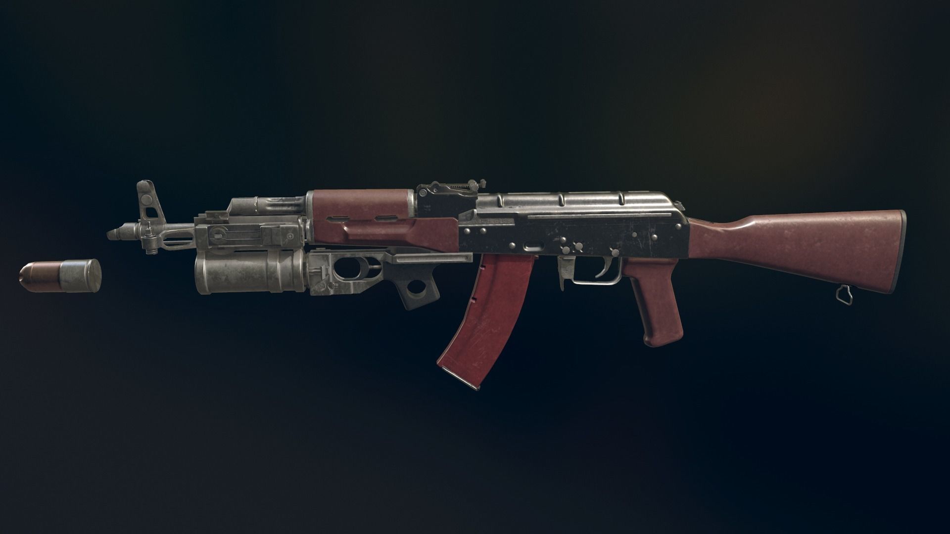 AKM Automatic Rifle equipped with GL25 Low-poly 3D model_16