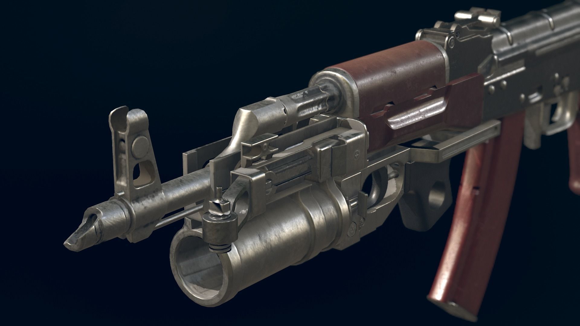 AKM Automatic Rifle equipped with GL25 Low-poly 3D model_2