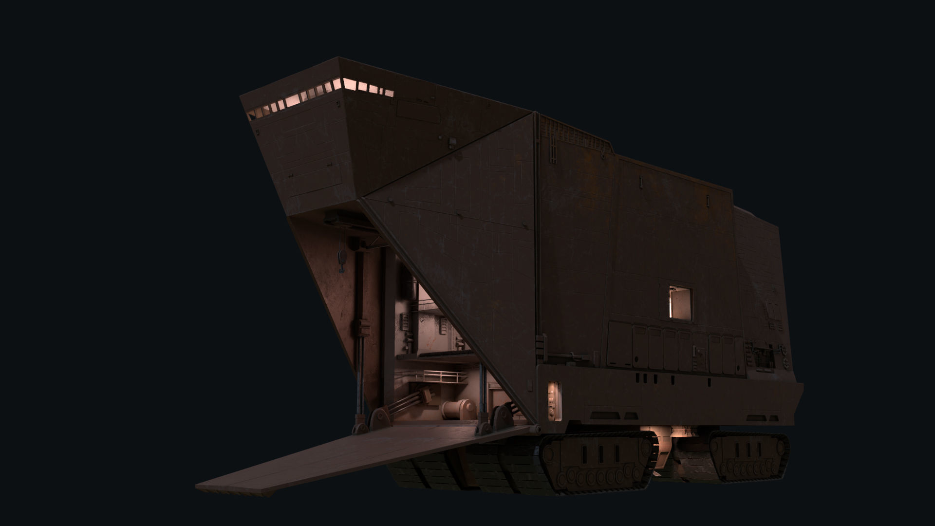 Sandcrawler old rusty vehicle Low-poly 3D model_5