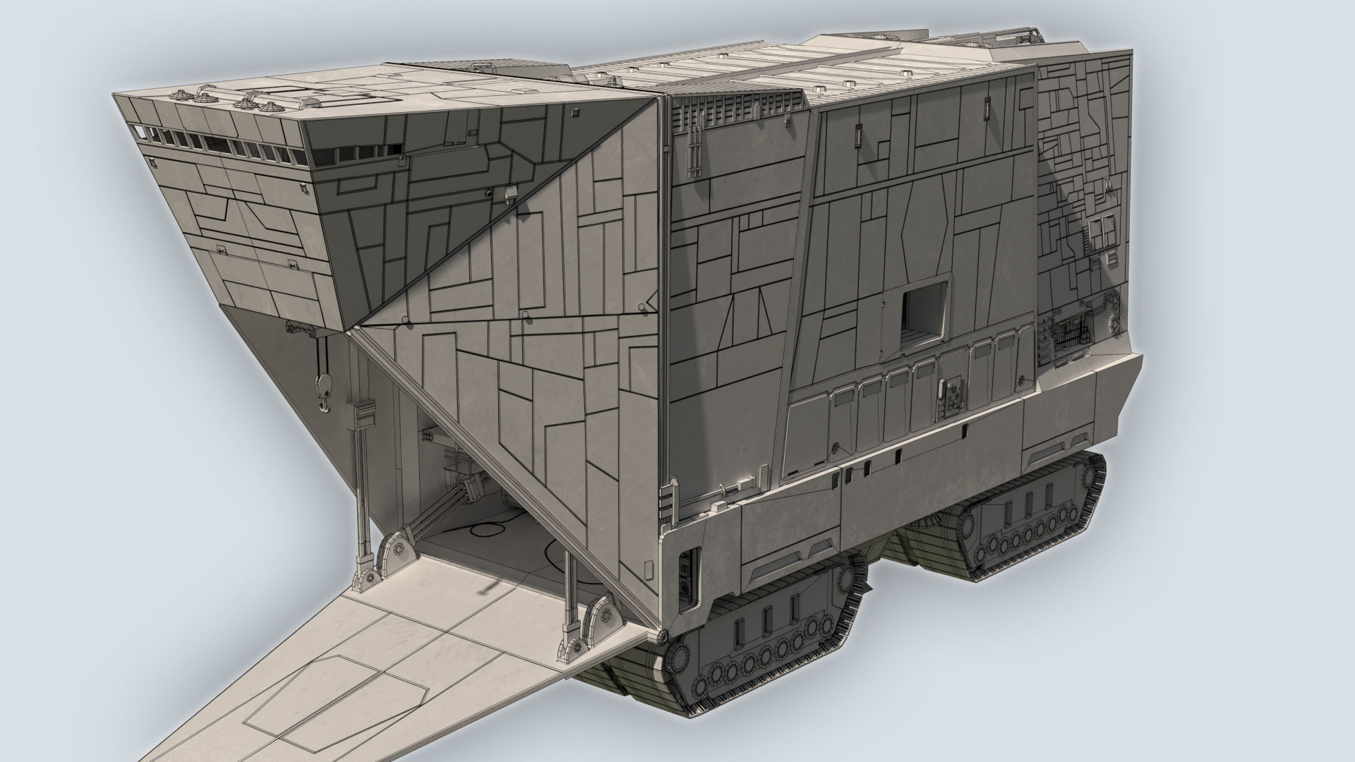 Sandcrawler old rusty vehicle Low-poly 3D model_9