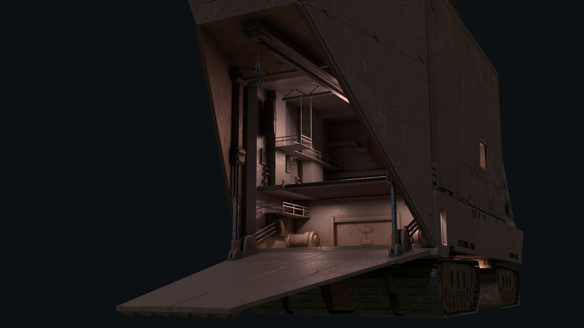 Sandcrawler old rusty vehicle Low-poly 3D model_7