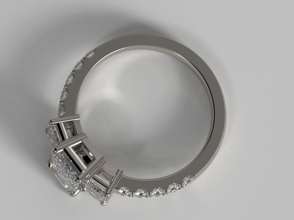 3-stone Emerald Cut ring 3D print model_2