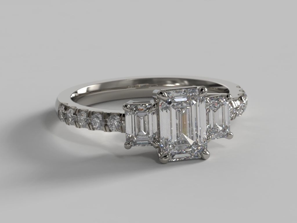 3-stone Emerald Cut ring 3D print model_1