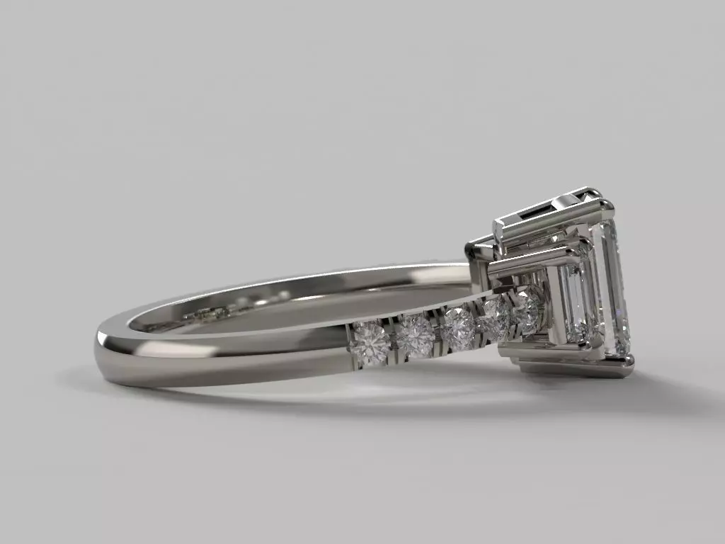 3-stone Emerald Cut ring 3D print model_0
