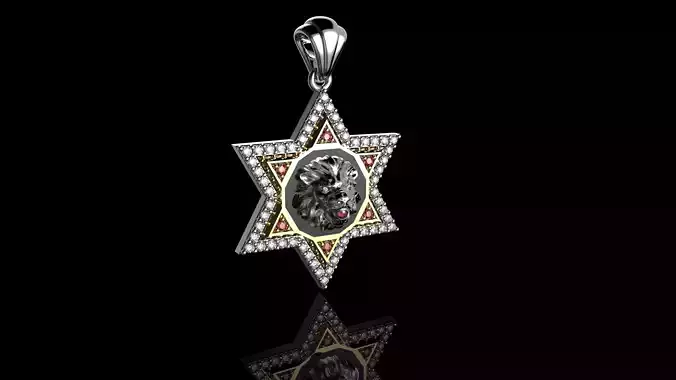 Star of David Diamond Lion Pendant