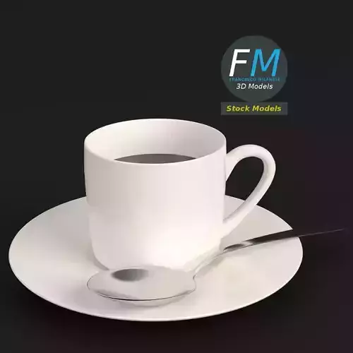 Coffee cup with saucer and spoon 3D model