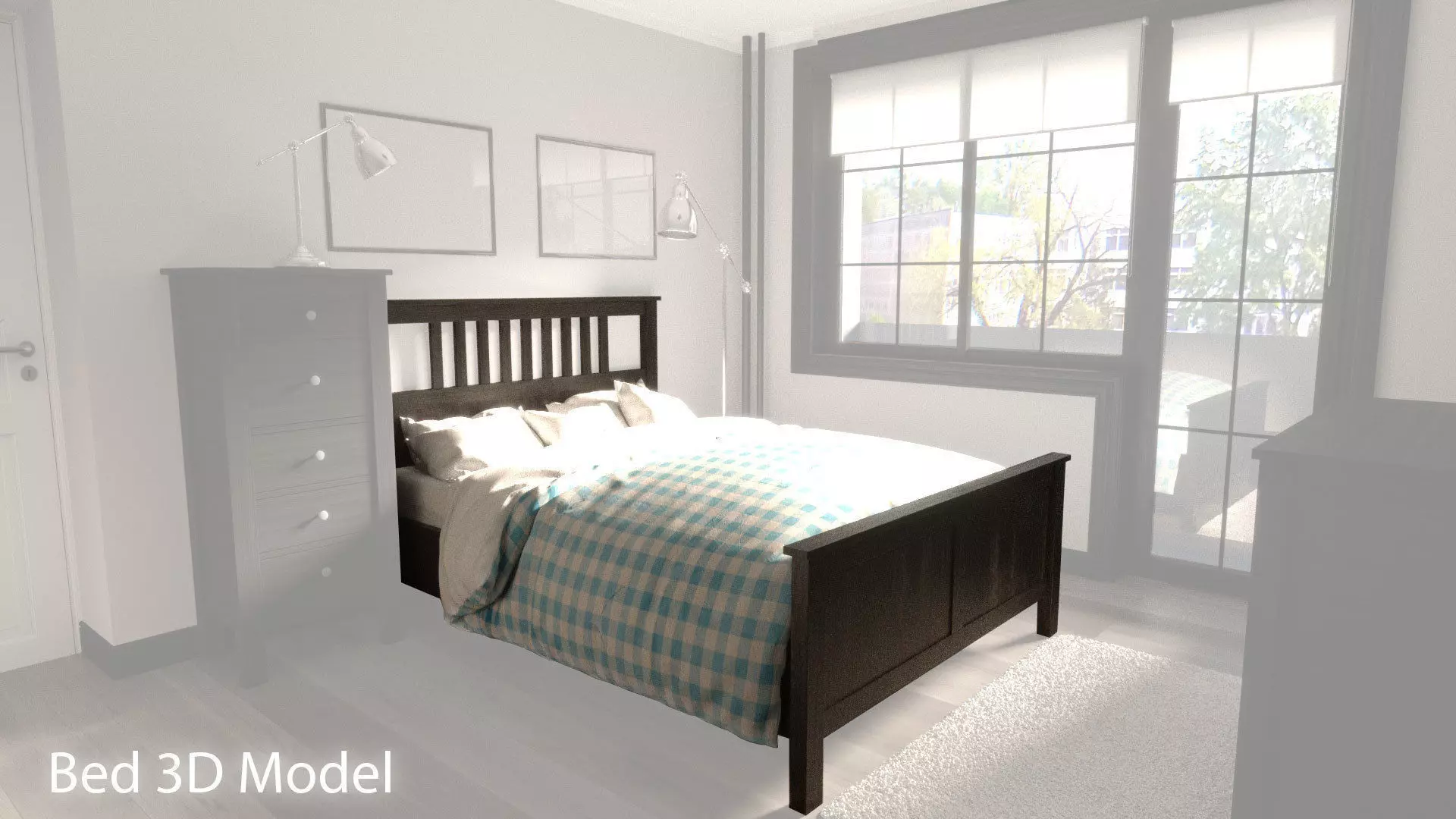 Bed model with headboard and footboard 3D model_0