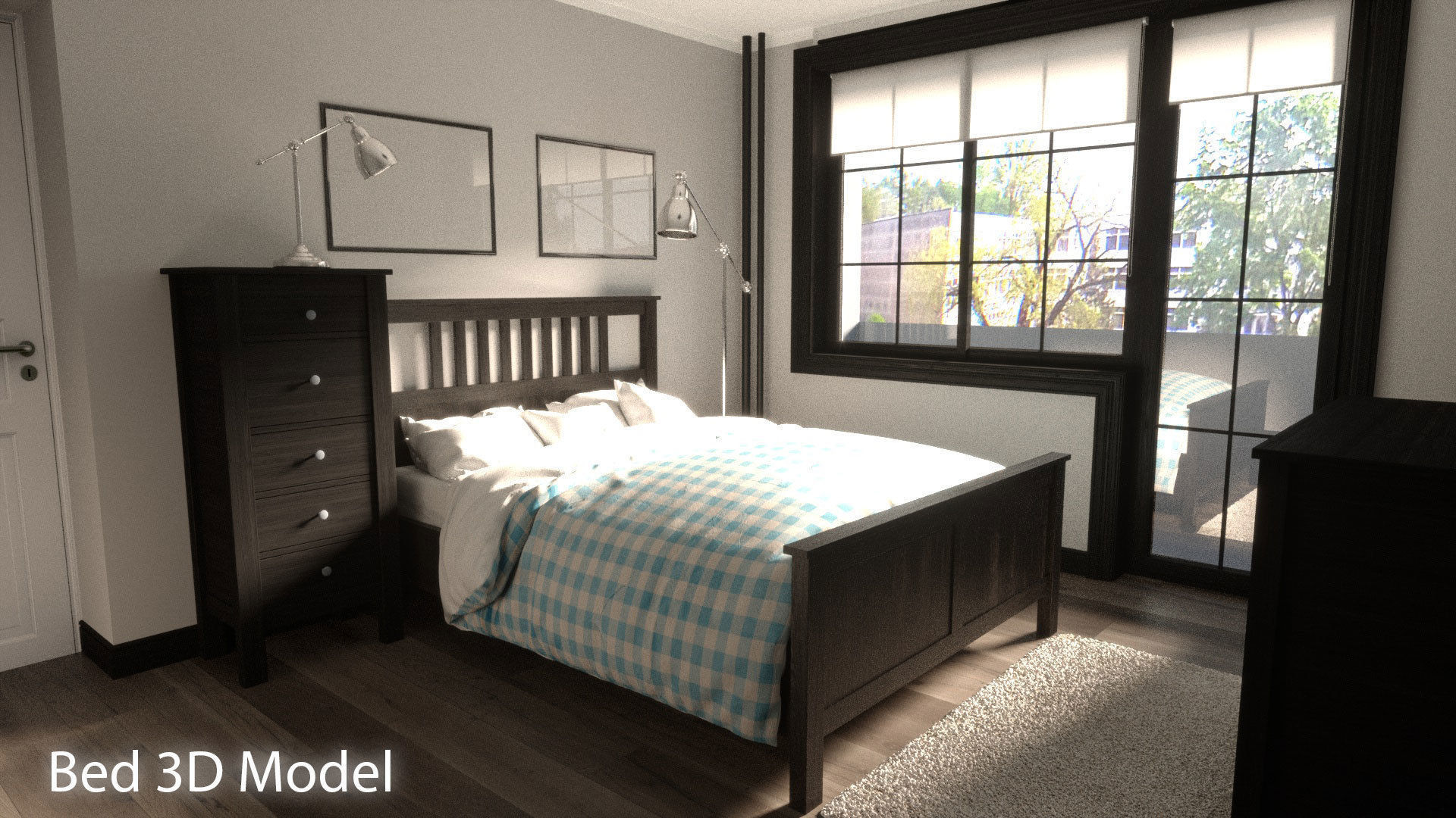 Bed model with headboard and footboard 3D model_1