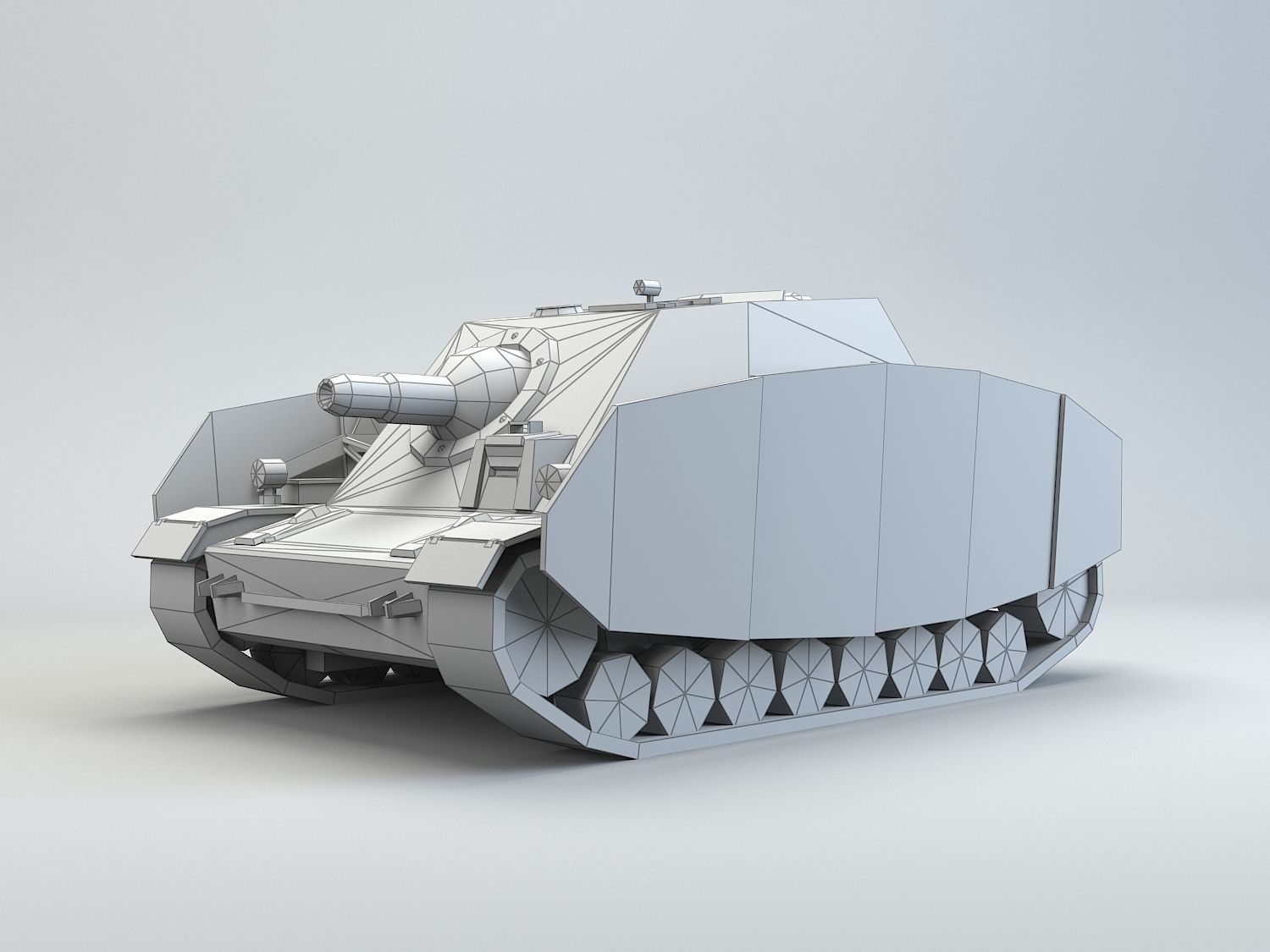 Low poly SdKfz 166 Sturmpanzer Brummbar Early Low-poly 3D model_4