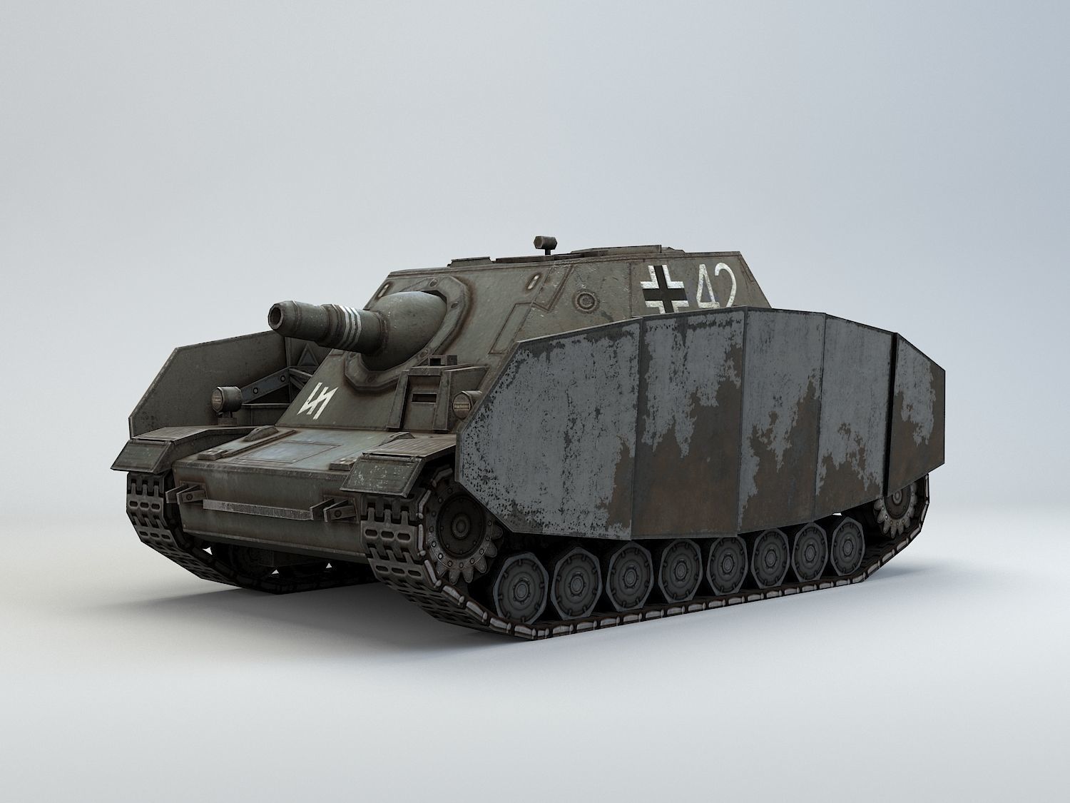 Low poly SdKfz 166 Sturmpanzer Brummbar Early Low-poly 3D model_3