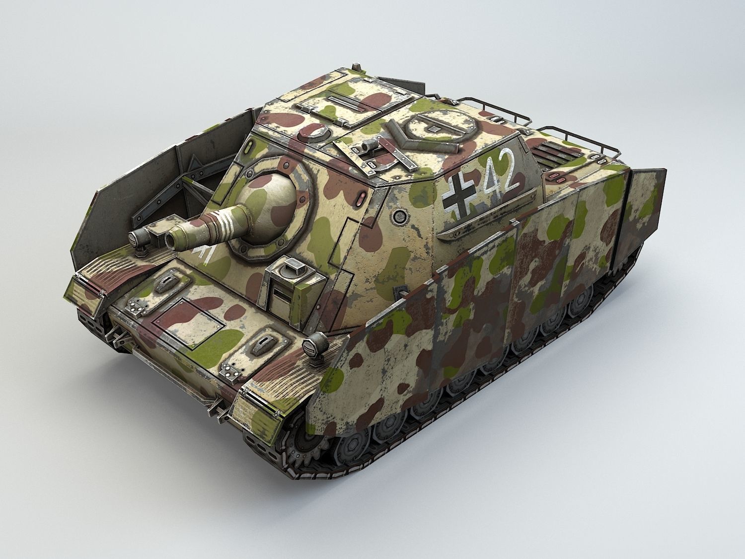 Low poly SdKfz 166 Sturmpanzer Brummbar Early Low-poly 3D model_16