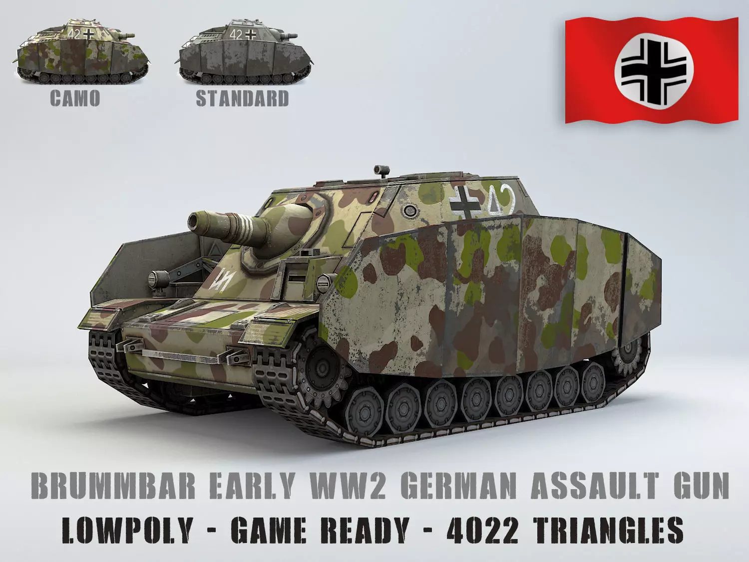 Low poly SdKfz 166 Sturmpanzer Brummbar Early Low-poly 3D model_0
