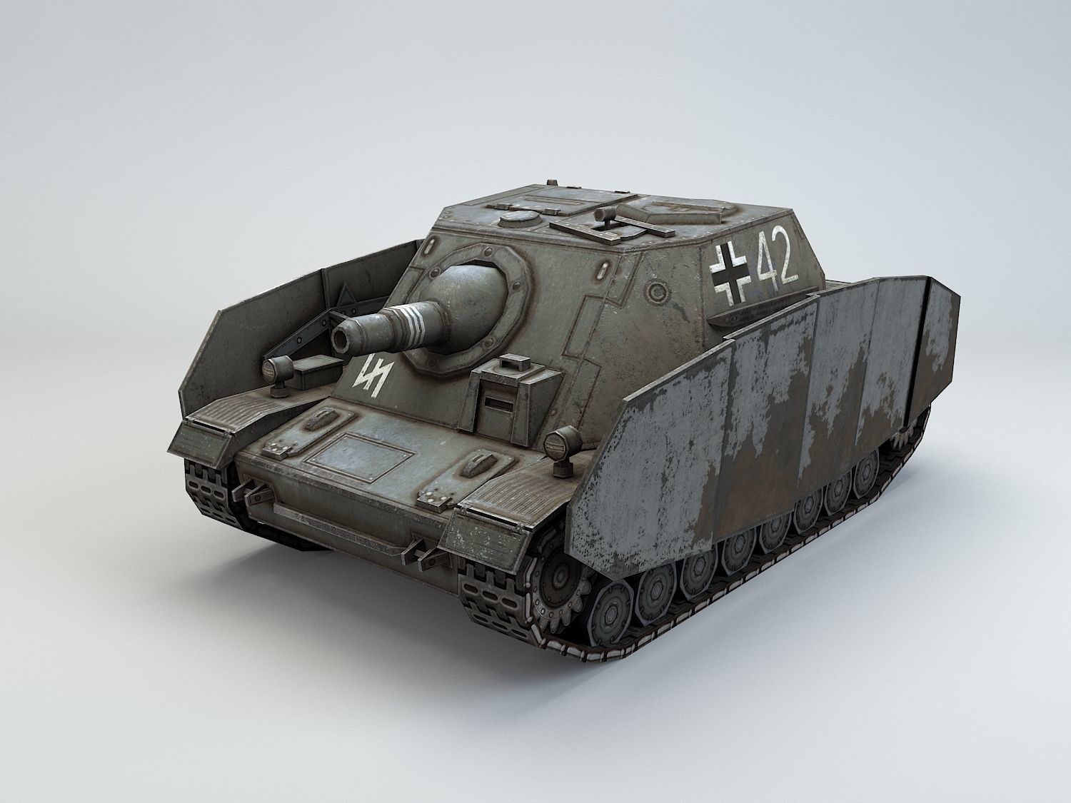 Low poly SdKfz 166 Sturmpanzer Brummbar Early Low-poly 3D model_12