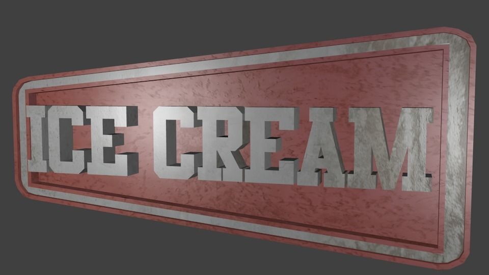 Low poly ice cream sign Low-poly 3D model_2