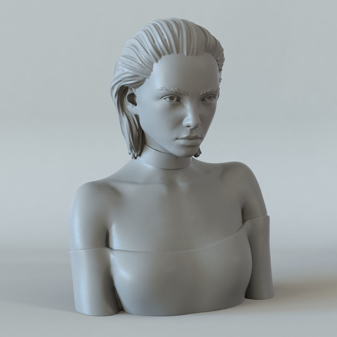 Girl A bust of woman with long hair 3D print model_4