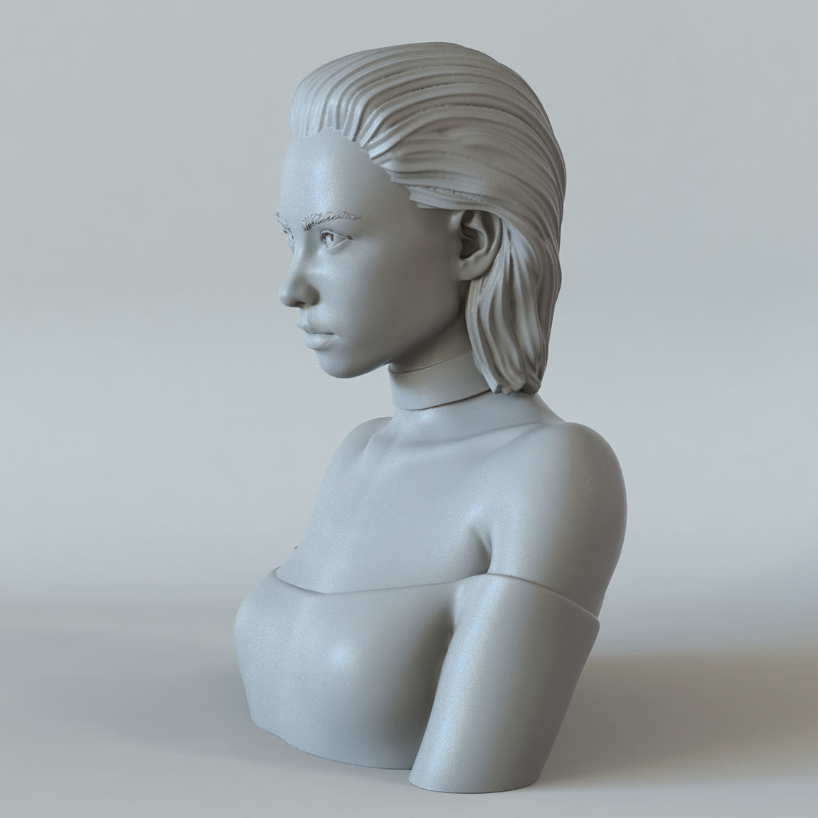 Girl A bust of woman with long hair 3D print model_9