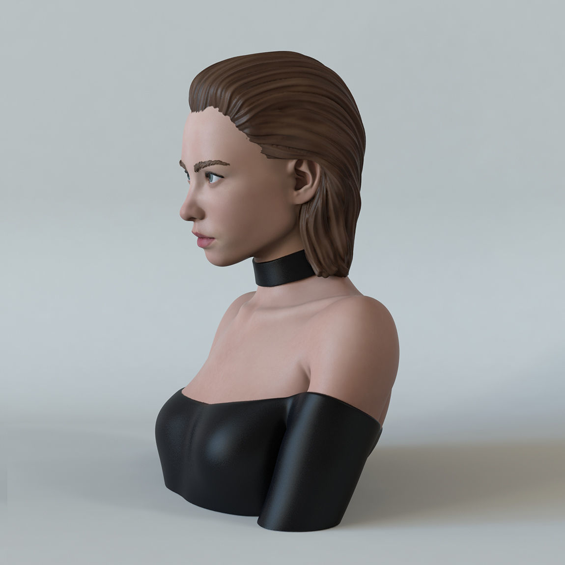 Girl A bust of woman with long hair 3D print model_2
