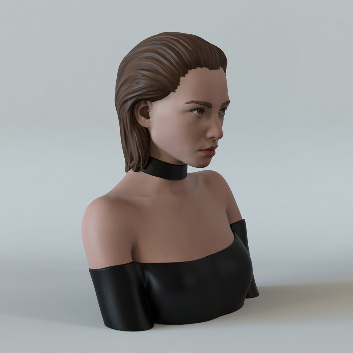 Girl A bust of woman with long hair 3D print model_1