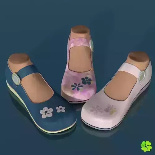 Doll shoes denim printed simplified low poly Low-poly 3D model