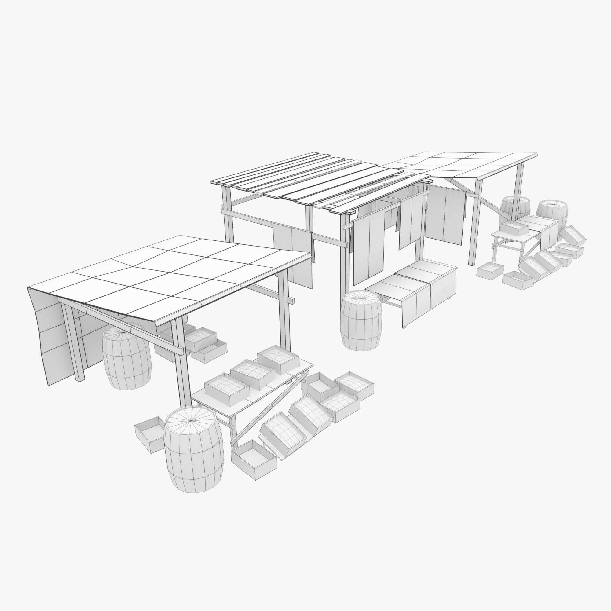 Medieval Marketplace Low-poly 3D model_1