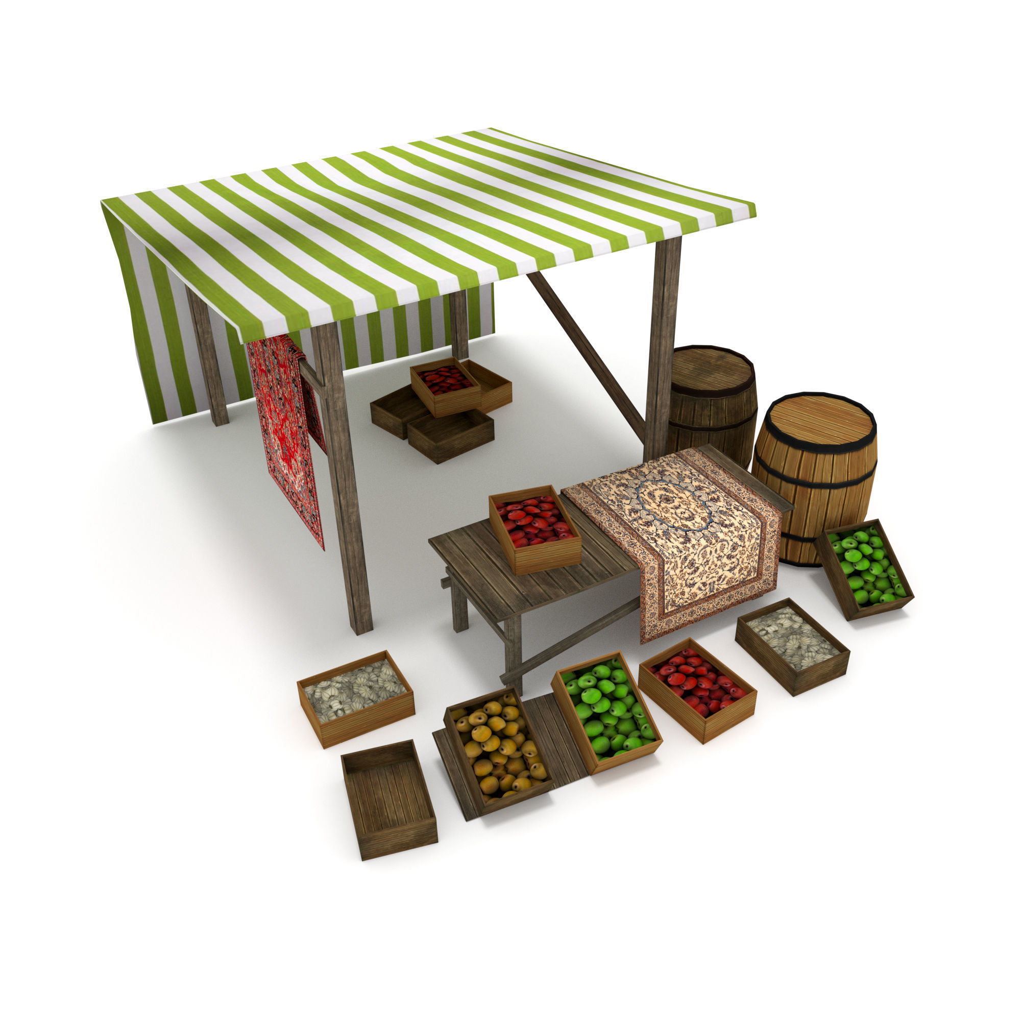 Medieval Marketplace Low-poly 3D model_4