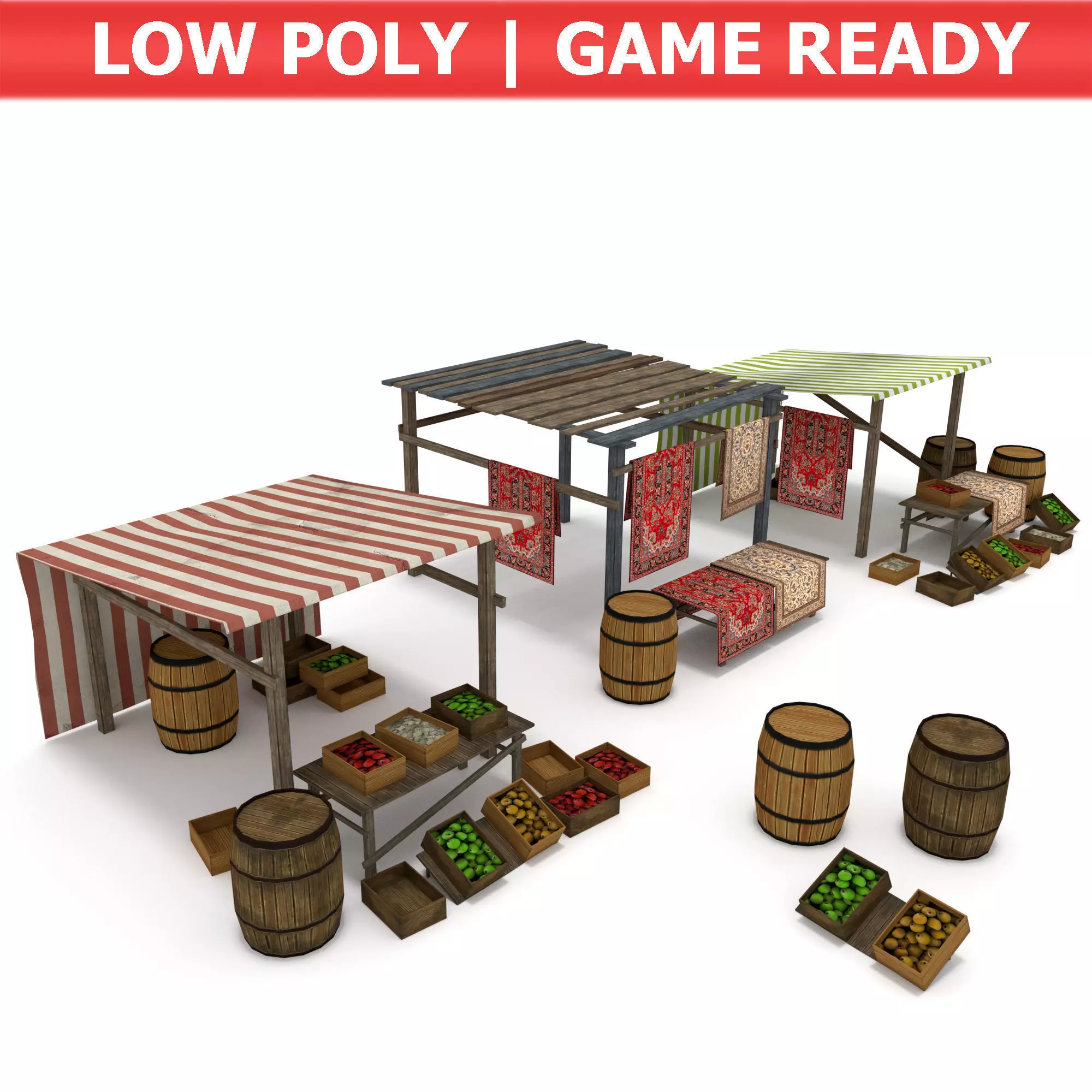 Medieval Marketplace Low-poly 3D model_0