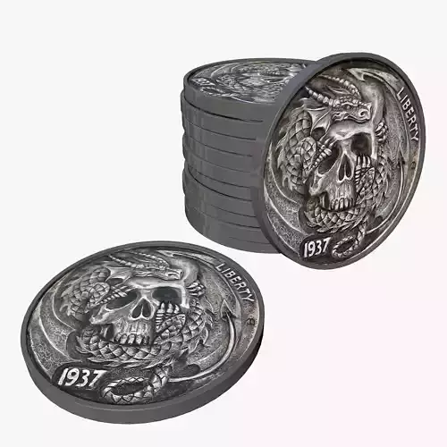 Pirate Coins with Skulls 3D Model