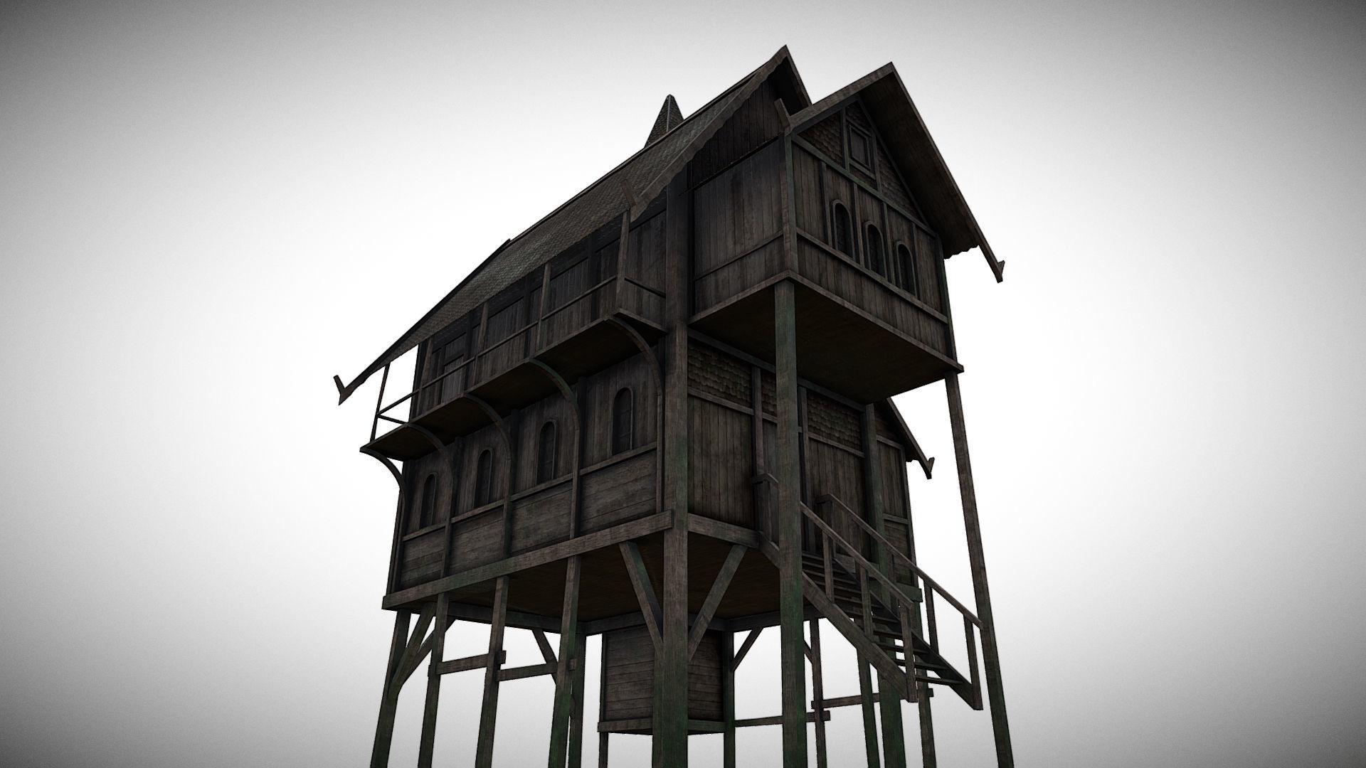 Medieval lake village - House 4 Low-poly 3D model_4